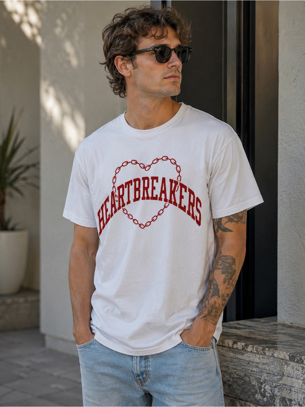 Heartbreakers Chain Heart Tee White Size Large NWOT